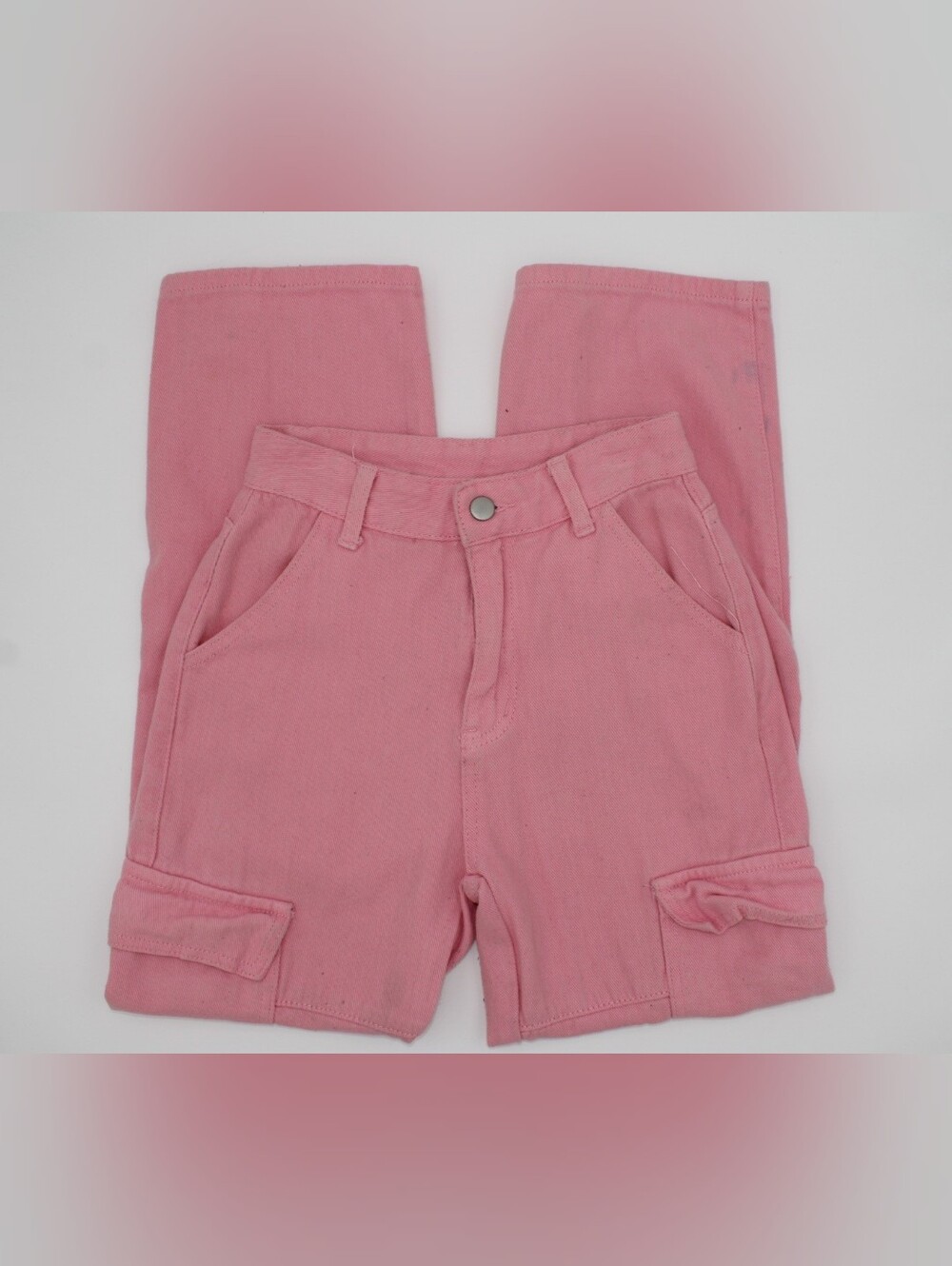 SHEIN Pink Carpenter Cargo Jeans XXS Utility Wide Leg